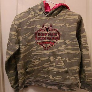 HUNTER'S HARDWARE GREEN CAMO HOODIE WITH PINK SATEEN LINING SIZE LARGE